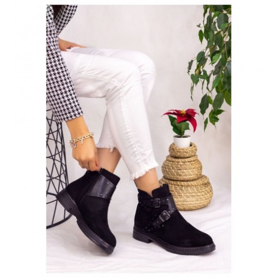 Albex Black Suede Buckle Boots