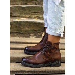 Albex Tan Skin Buckle Boots Albex Tan Skin Buckle Boots