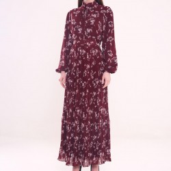 Patterned pleated Bordo Dress