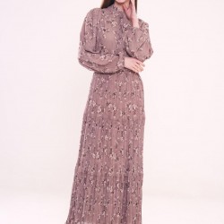 Patterned pleated Camel Dress