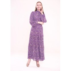  Patterned pleated Purple Dress