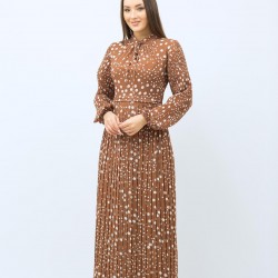 Patterned pleated Brown Dress