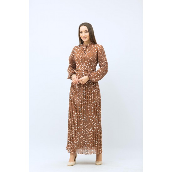 Patterned pleated Brown Dress