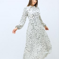 Patterned pleated White Dress