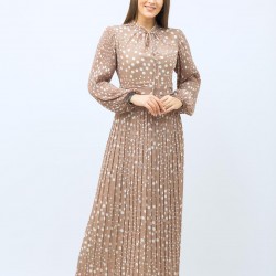 Patterned pleated Beige Dress  Patterned pleated Beige Dress