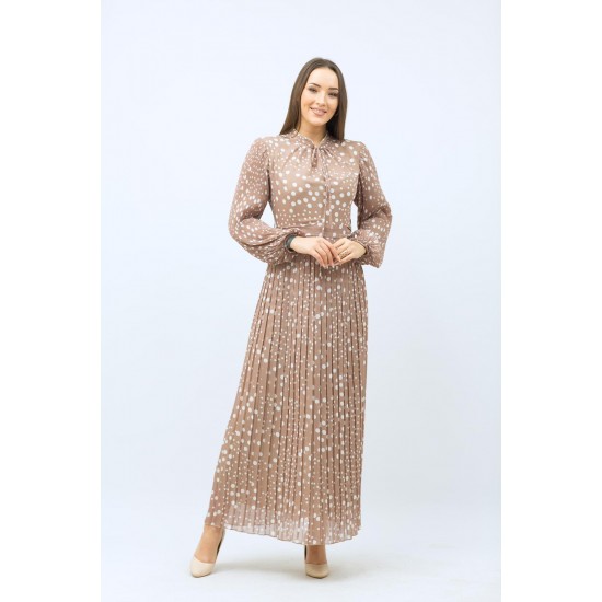  Patterned pleated Beige Dress