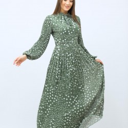  Patterned pleated Green Dress