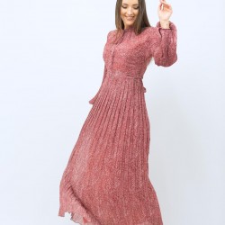 Patterned Pleated Rose Dress