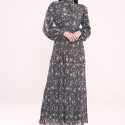 Patterned pleated Grey Dress