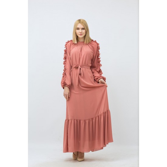 Long Belted Rose Dress