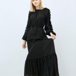 Long Belted Black Dress