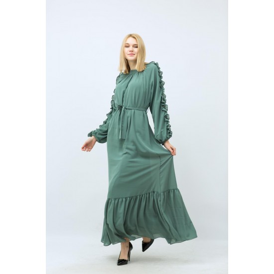 Long Belted Green Dress