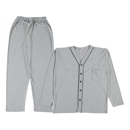 Long Sleeves buttoned men Grey color pajama suit 