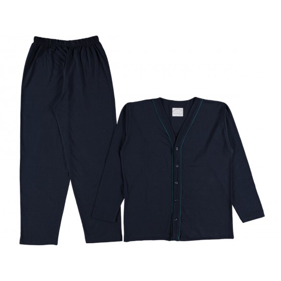 Long Sleeves buttoned men Navy Blue color pajama suit 