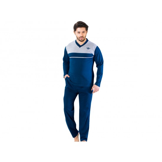 Long Sleeves men Blue pajama suit 