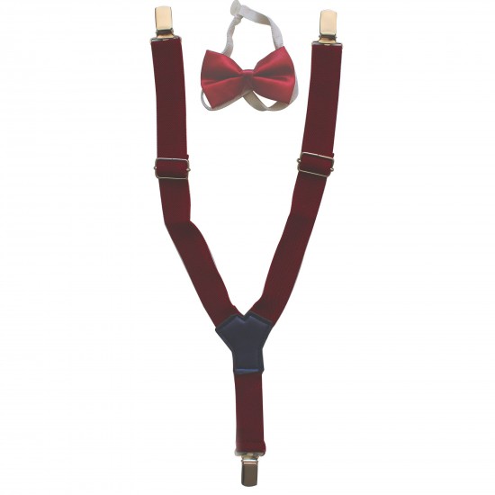 Braces with a claret red tie for men