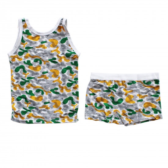 Boy's green and yellow colored boxer suit