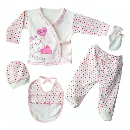 Heart Pink 5pcs Baby Girl Hospital Outlet Set