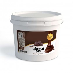 A bucket of chocolate-flavored waffle sauce A bucket of chocolate-flavored waffle sauce