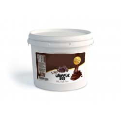 A bucket of chocolate-flavored waffle sauce