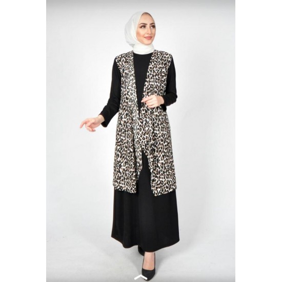 Long Tunik suit black and Tiger Fabric 