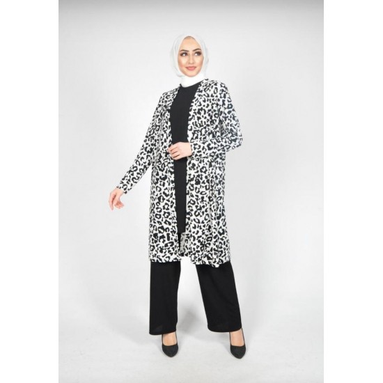  Long Tunik 3 pieces suit  black and Tiger Fabric 