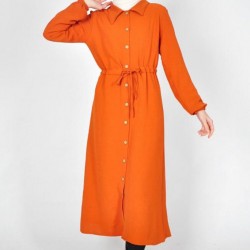 Orange Long Shirt Dress 