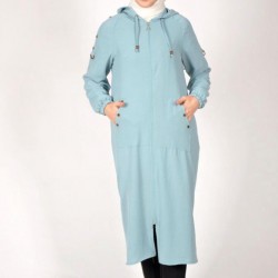 Light Blue Hooded Long Coat