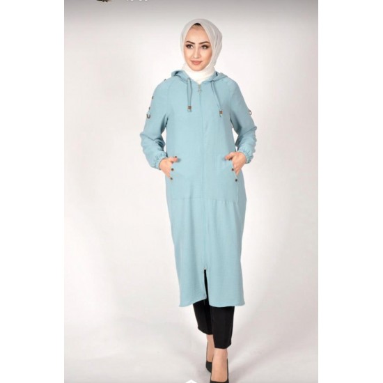 Light Blue Hooded Long Coat