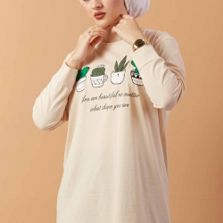 Printed Sweat  Tunic CREAM COLOR