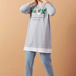 Printed Sweat  Tunic Grey