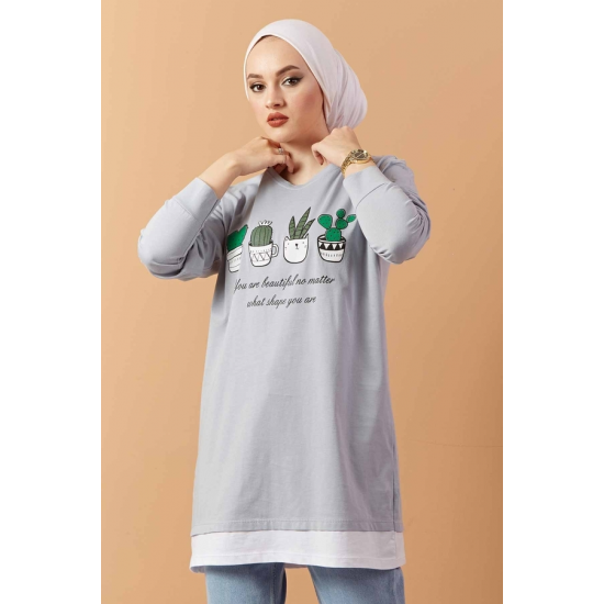 Printed Sweat Tunic Grey Printed Sweat Tunic Grey