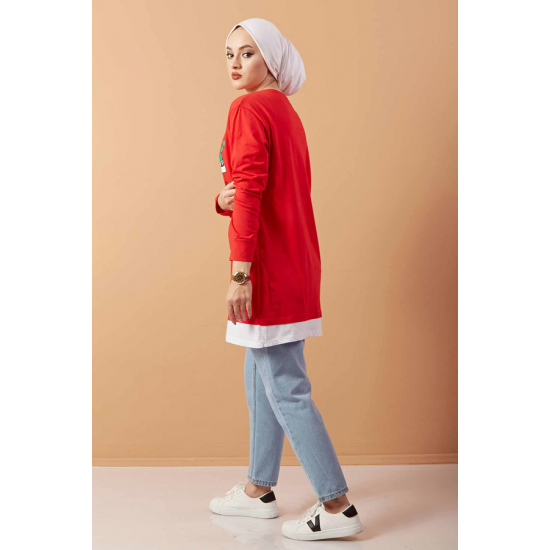 Printed Sweat Tunic Red Printed Sweat Tunic Red