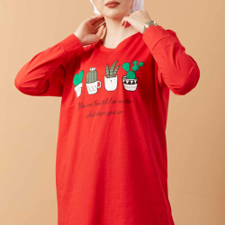 Printed Sweat  Tunic Red