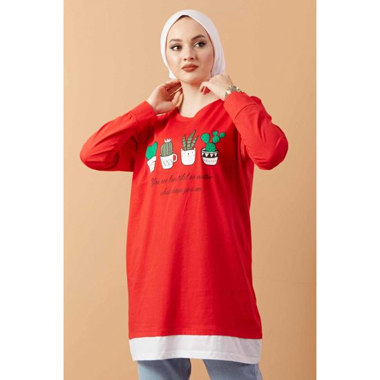 Printed Sweat Tunic Red Printed Sweat Tunic Red