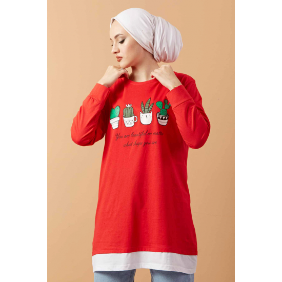 Printed Sweat Tunic Red Printed Sweat Tunic Red