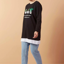 Printed Sweat  Tunic Black color Printed Sweat  Tunic Black color