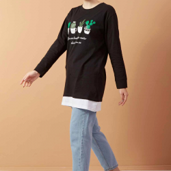 Printed Sweat  Tunic Black color Printed Sweat  Tunic Black color