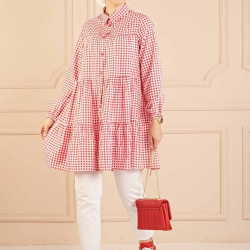 Ruffled Plaid Red Shirt  Ruffled Plaid Red Shirt