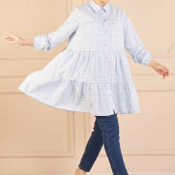 Ruffled Plaid Blue Shirt   Ruffled Plaid Blue Shirt