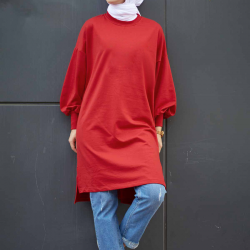 Balloon Sleeve Sport Red Tunic  Balloon Sleeve Sport Red Tunic