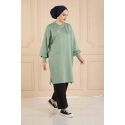Balloon Sleeve Sport  Milky Light Green Tunic  Balloon Sleeve Sport  Milky Light Green Tunic