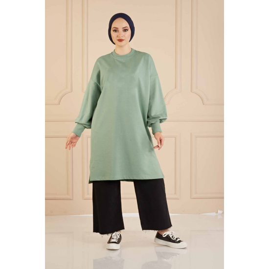  Balloon Sleeve Sport  Milky Light Green Tunic