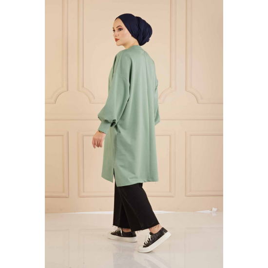  Balloon Sleeve Sport  Milky Light Green Tunic