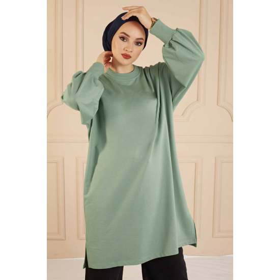  Balloon Sleeve Sport  Milky Light Green Tunic