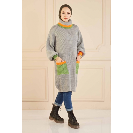 Colorful Turtleneck Knitwear Sweater Grey Color