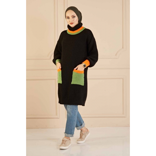  Colorful Turtleneck Knitwear Sweater Black Color