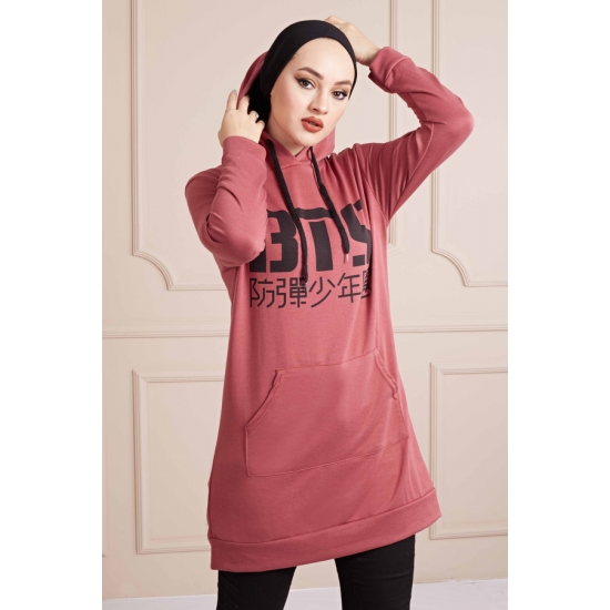 BTS Letter Printed Sports Sweat Rose Color