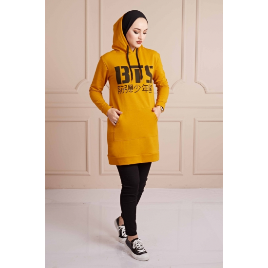 BTS Letter Printed Sports Sweat Mustard Color