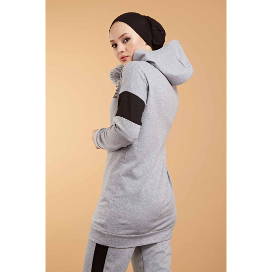  Hooded Printed Sports Suit Grey Color